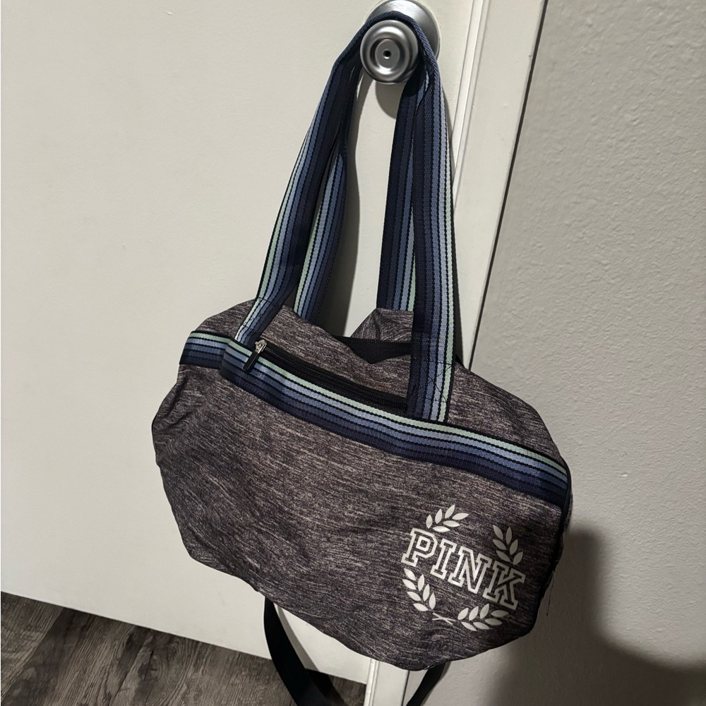 PINK Victoria's Secret Gray and Blue Duffel Bag